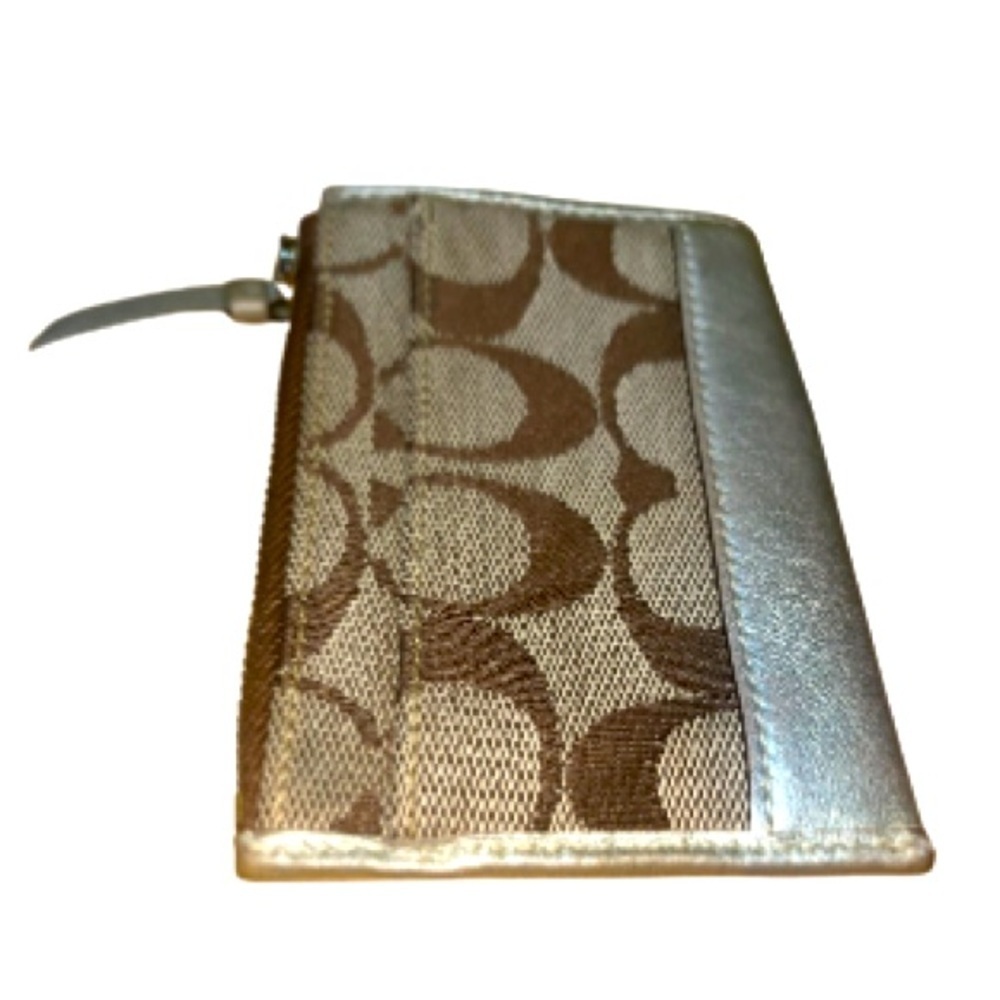 Coach “C” Signature Brown Small Change Purse Wallet Gold Leather Logo & Chain - Picture 4 of 7